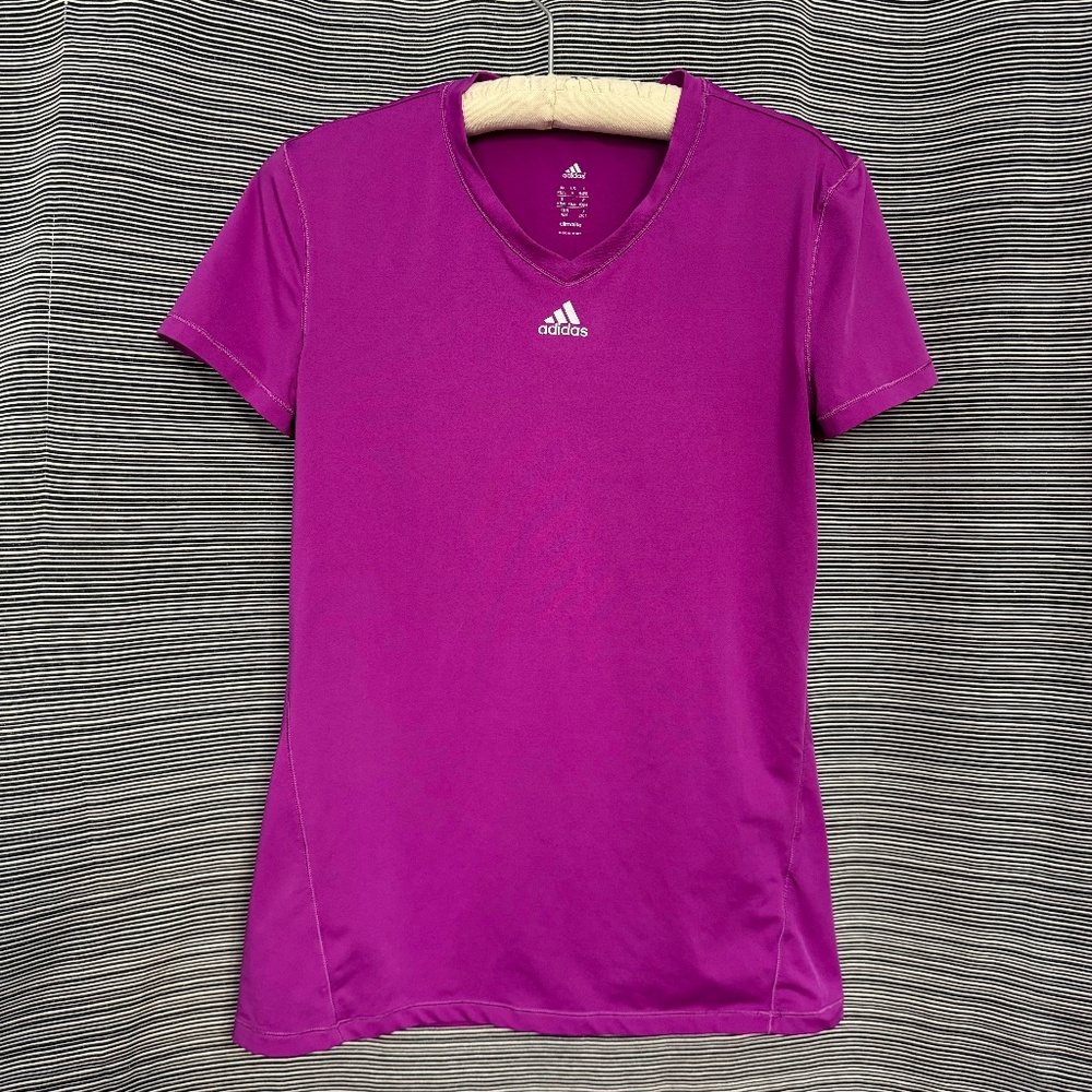 Adidas Climalite Hot Pink Short Sleeve V-Neck Top Size M